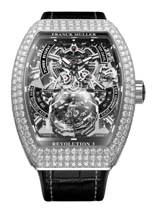 Review Franck Muller Vanguard Revolution 3 Skeleton Steel with Diamonds V50 REV 3 PR SQT D (NR) AC Replica Watch